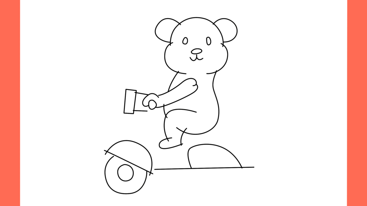 Tutoriel de dessin 177 Comment dessiner un ours en peluche sur un scooter (10)