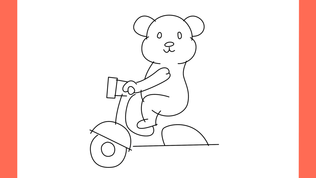 Tutoriel de dessin 177 Comment dessiner un ours en peluche sur un scooter (11)