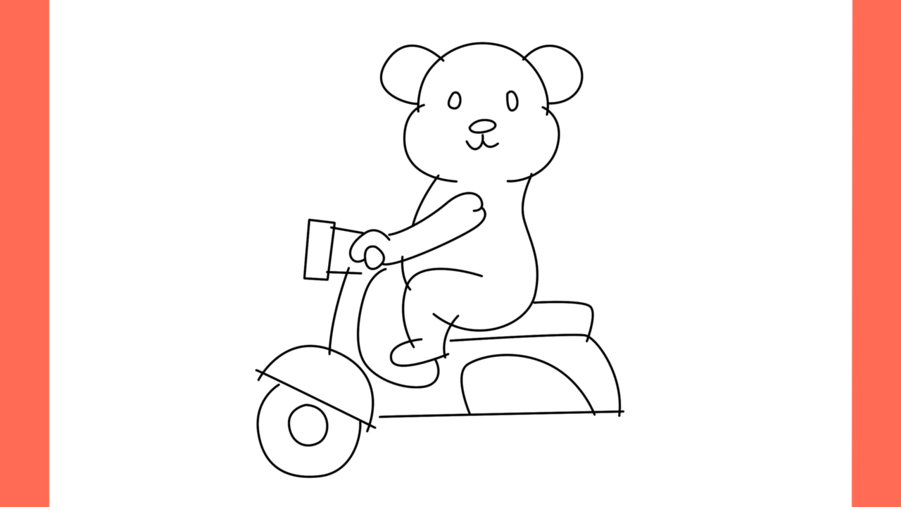 Tutoriel de dessin 177 Comment dessiner un ours en peluche sur un scooter (12)