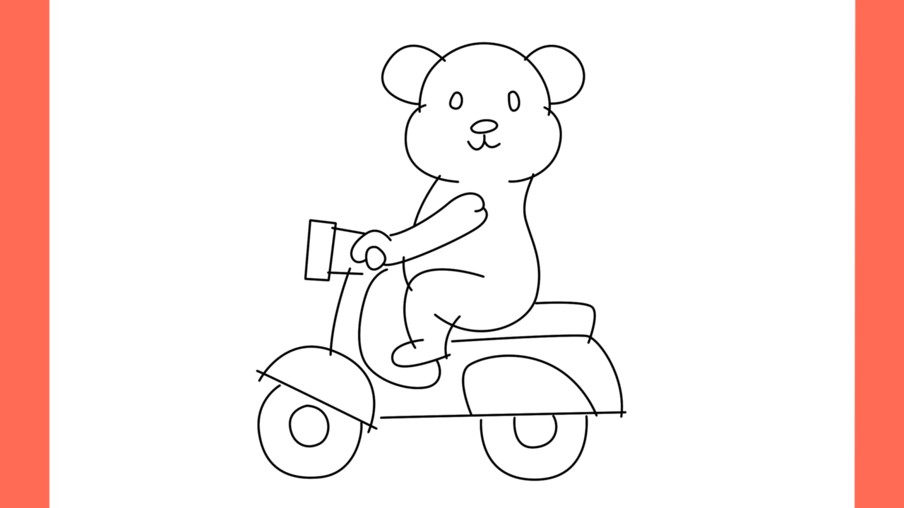 Tutoriel de dessin 177 Comment dessiner un ours en peluche sur un scooter (13)